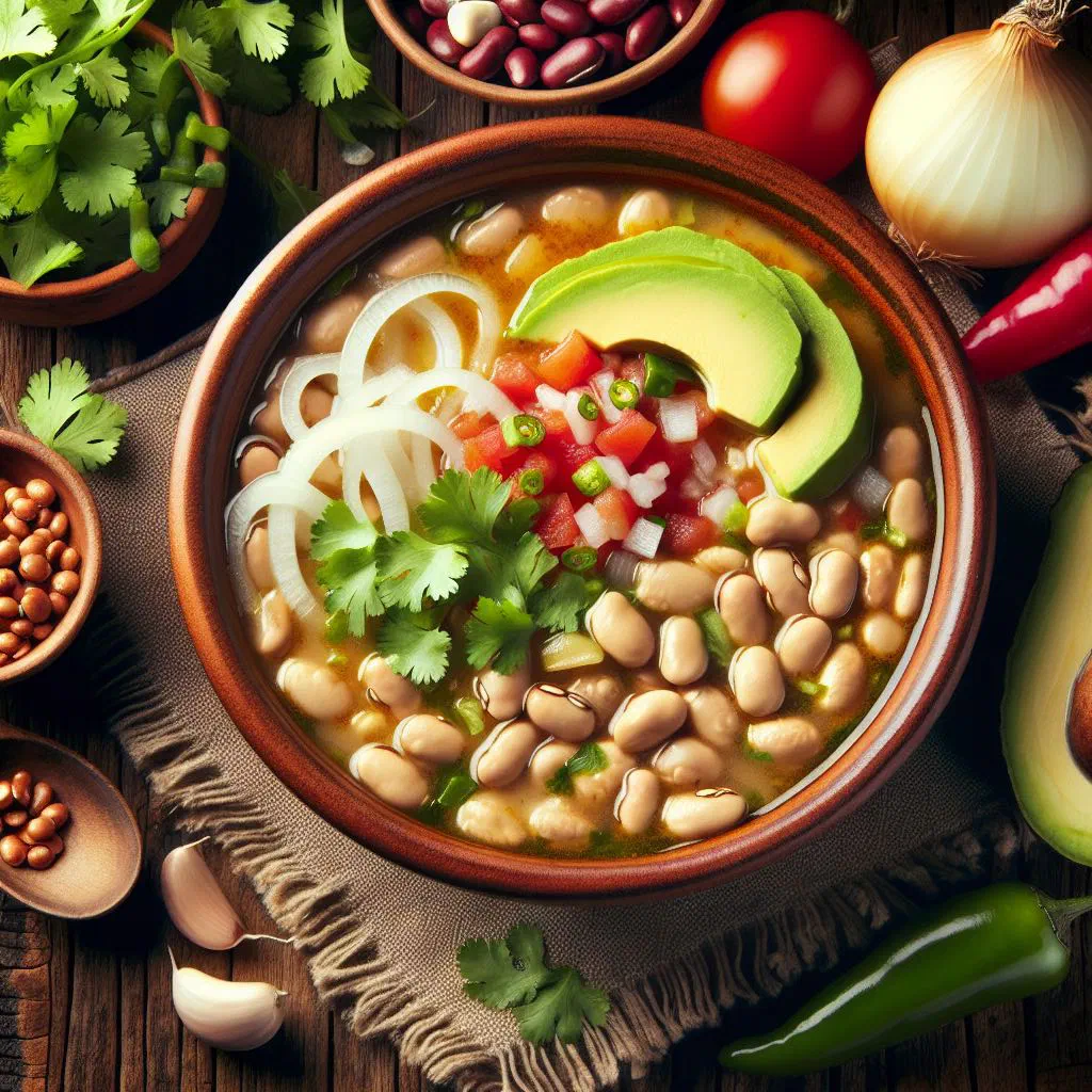 A bowl of Peruvian broad bean soup garnished with fresh coriander