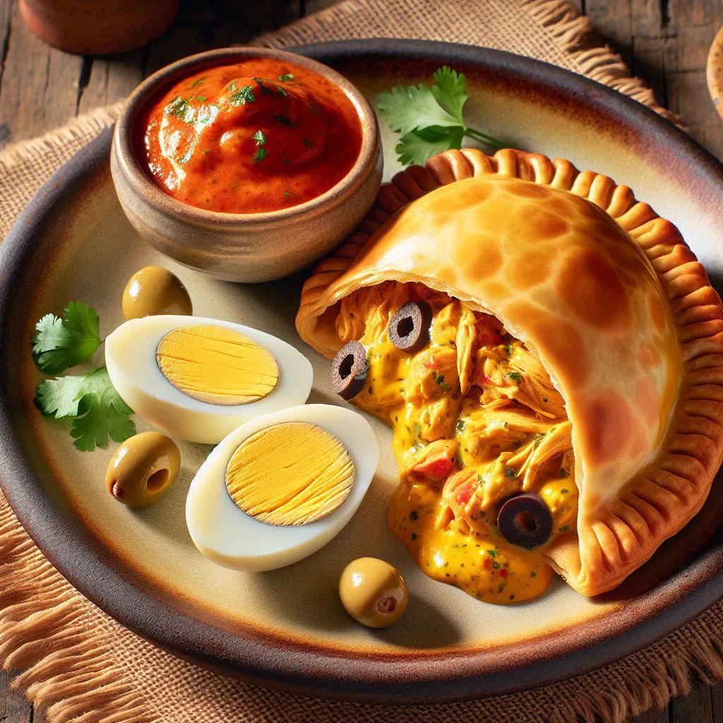 Golden baked Peruvian empanadas filled with creamy ají de gallina chicken