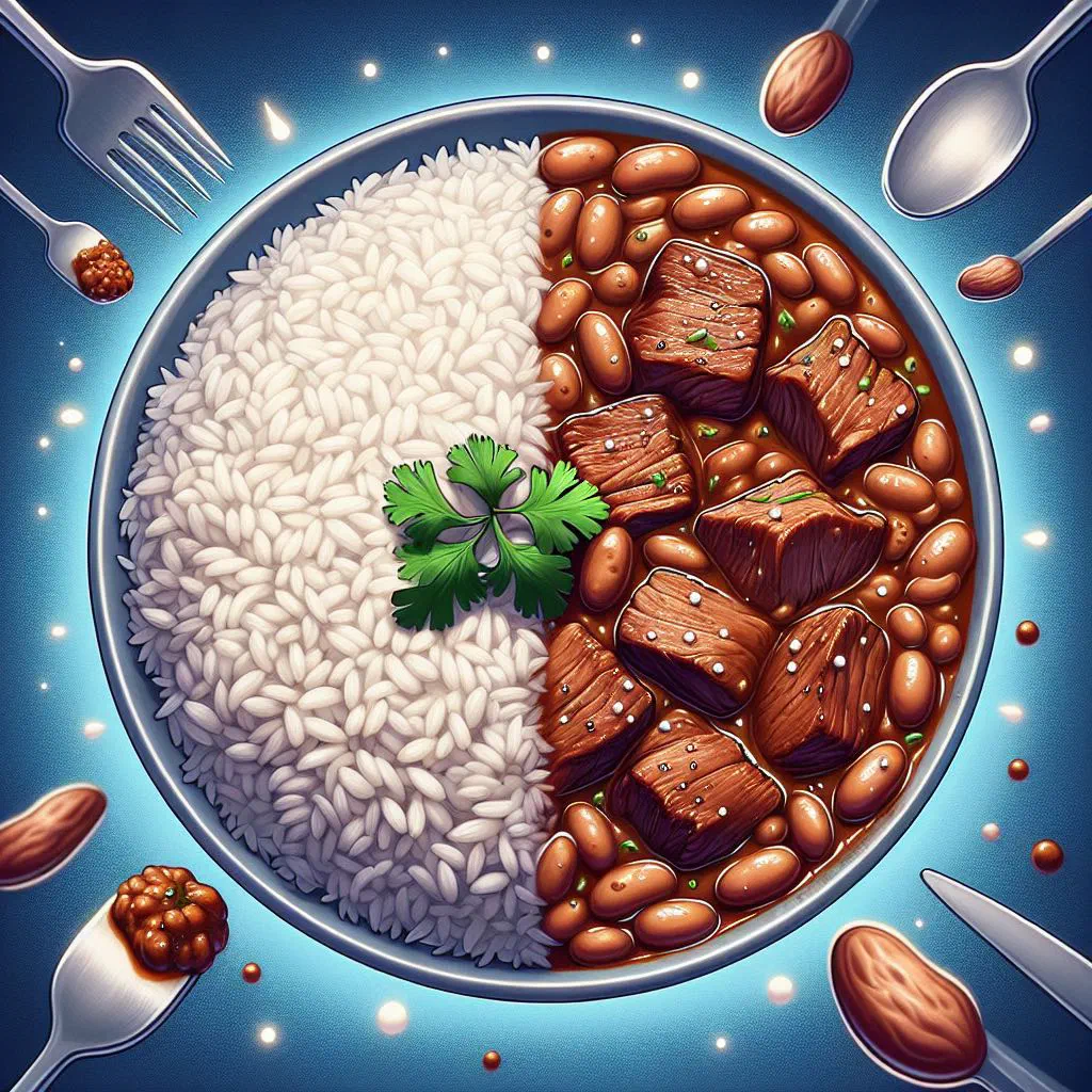 Frejoles con seco: black beans served with a spiced beef stew and coriander