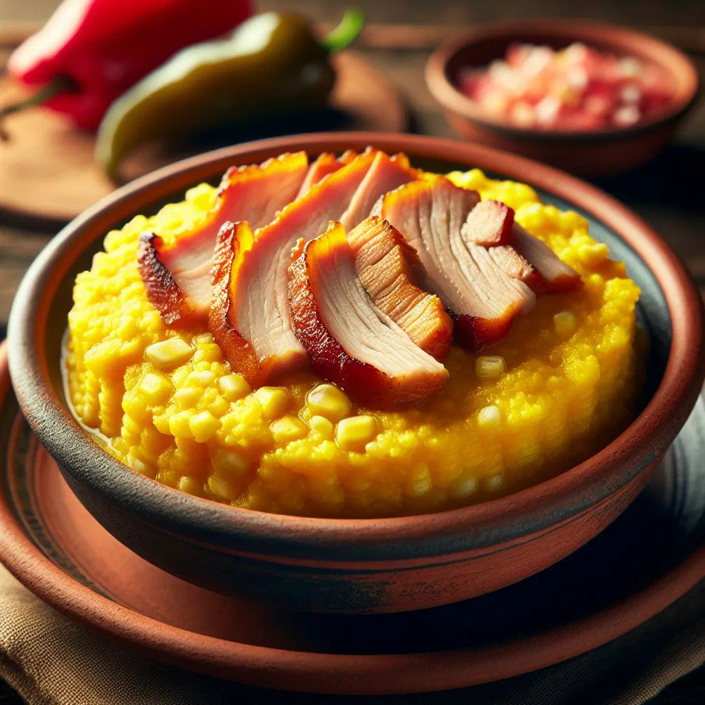 Hearty Peruvian pork belly stew with potatoes and carrots in a deep bowl