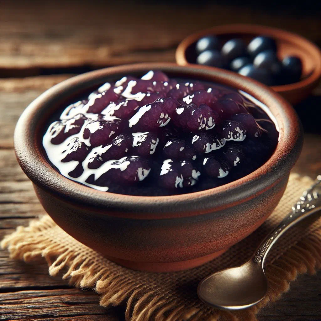 Bowls of grape mazamorra pudding dusted with cinnamon