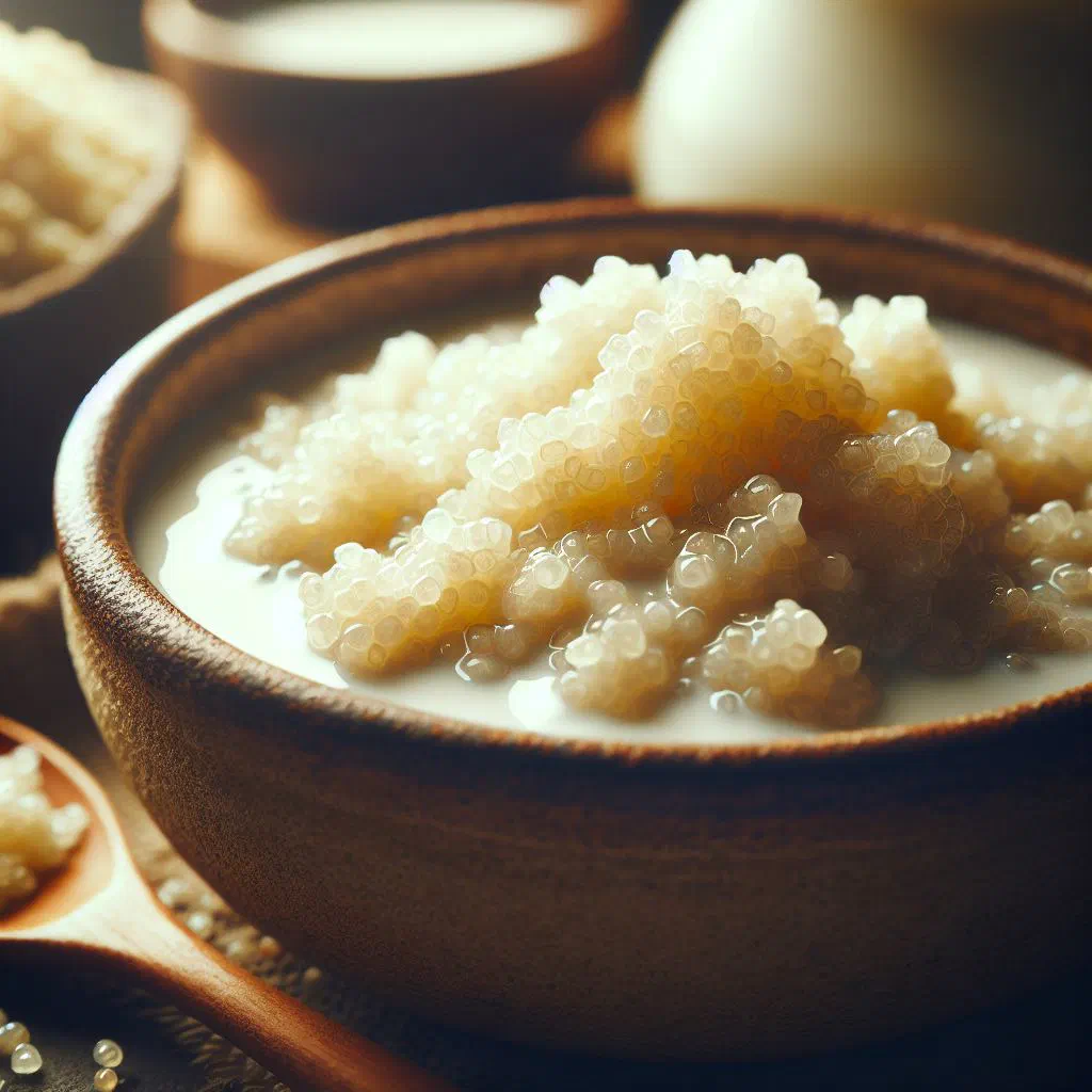 Creamy quinoa pudding served in a glass with a dusting of cinnamon