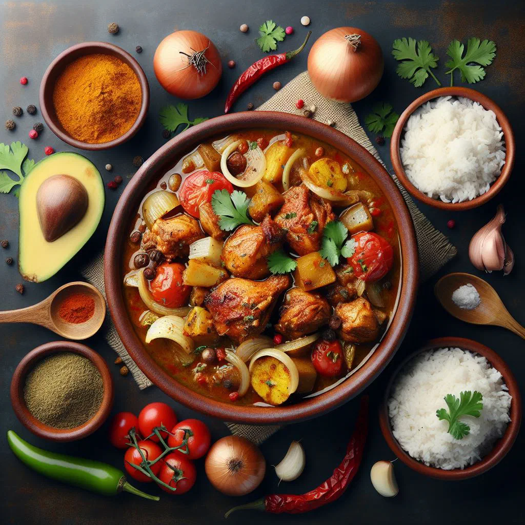 Peruvian seco de pollo chicken stew served with rice and beans