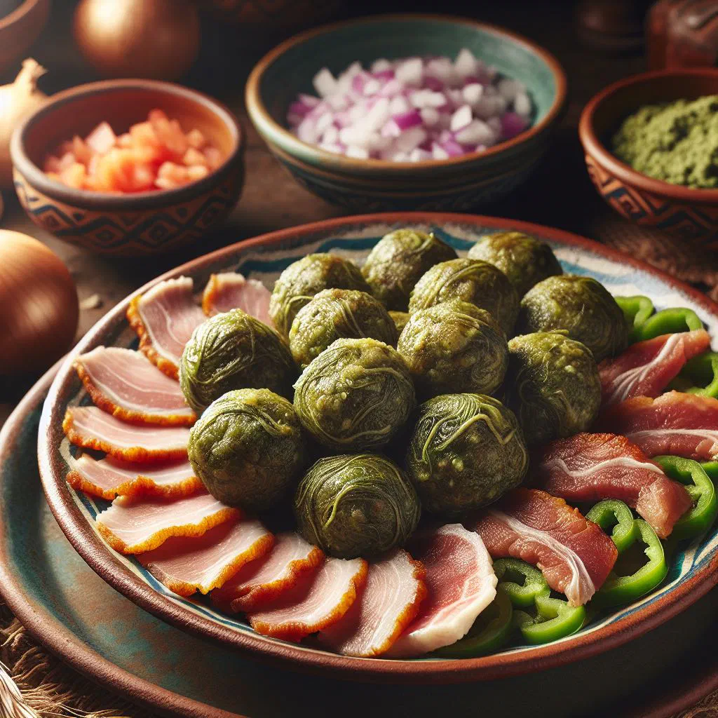 Mashed cassava balls served with crispy smoked cecina pork