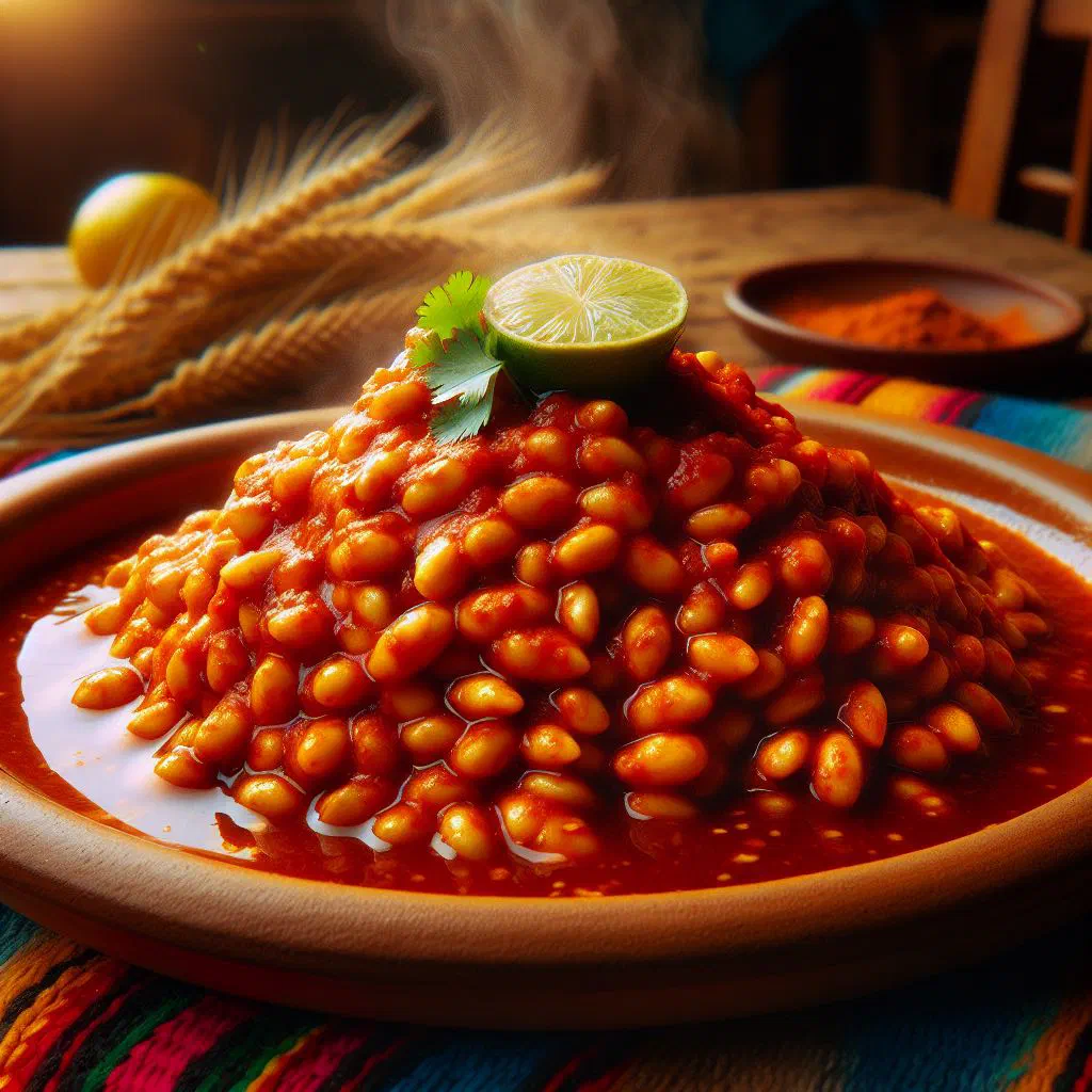Hearty Peruvian cracked wheat stew with meat and vegetables in a bowl