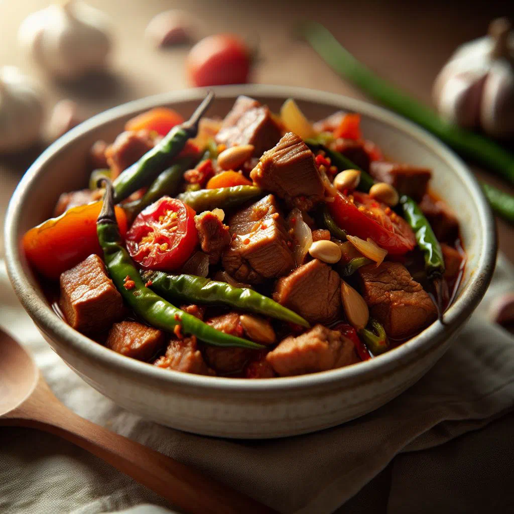 Pork binagoongan simmered in shrimp paste, served with steamed rice