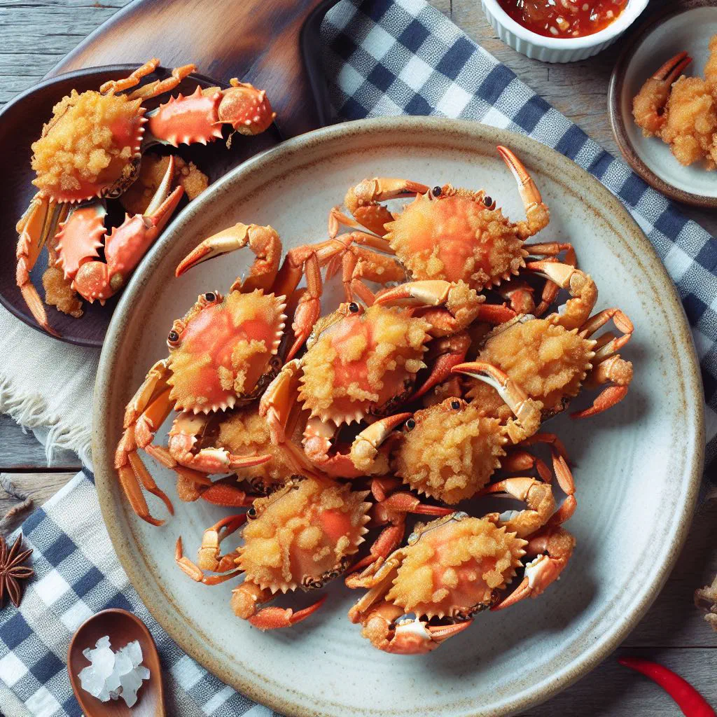 Golden, deep-fried crispy crablets served with a dipping sauce and lime wedges