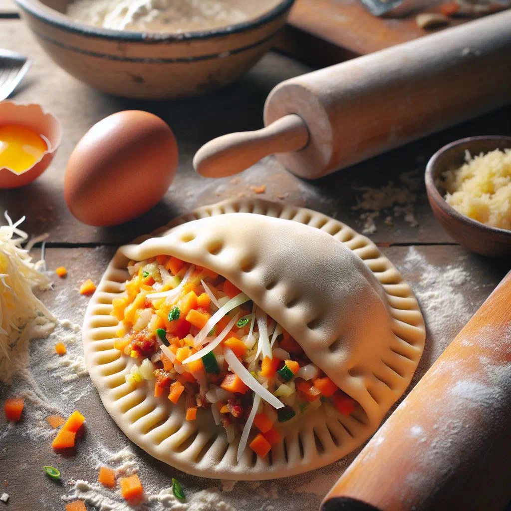 Golden fried Ilocos-style empanada with a crisp orange pastry shell