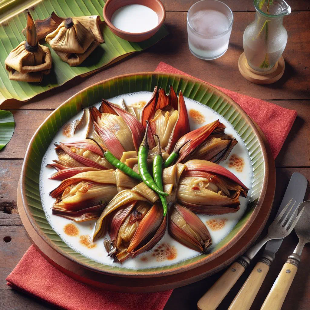 Ginataang puso ng saging, banana heart simmered in creamy coconut milk