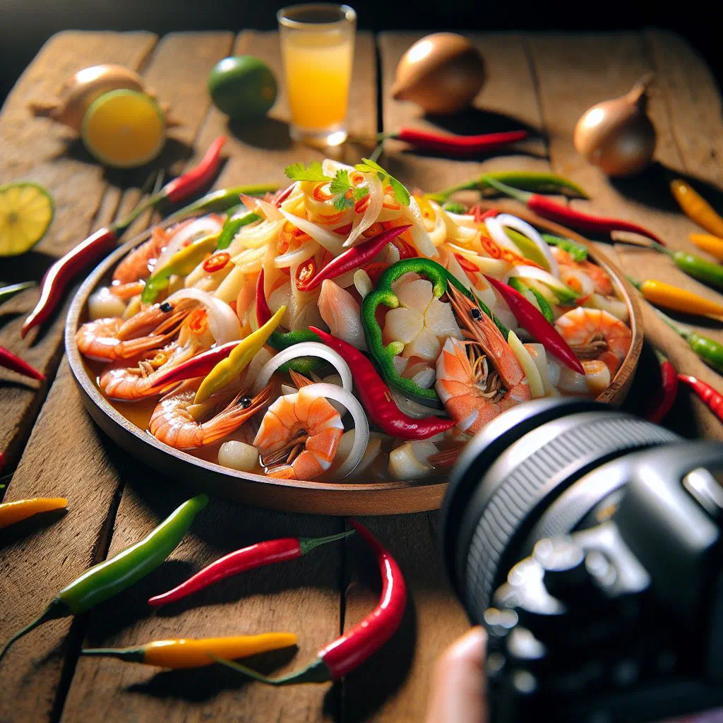 Kinilaw of cubed raw fish with onion, tomato and coriander in a shallow bowl