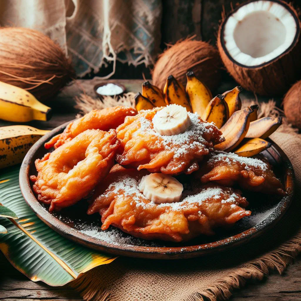 Golden Filipino maruya banana fritters dusted with sugar