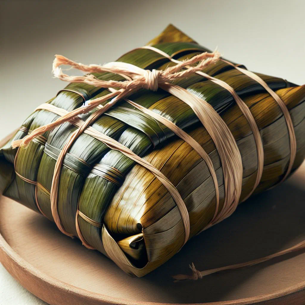 Suman sa Lihiya rice cakes wrapped in banana leaves on a plate