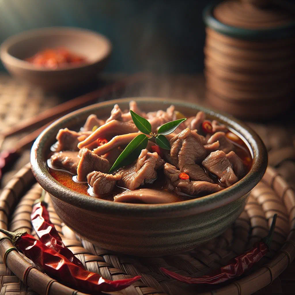 Tinumis chicken stew in coconut milk garnished with fresh coriander