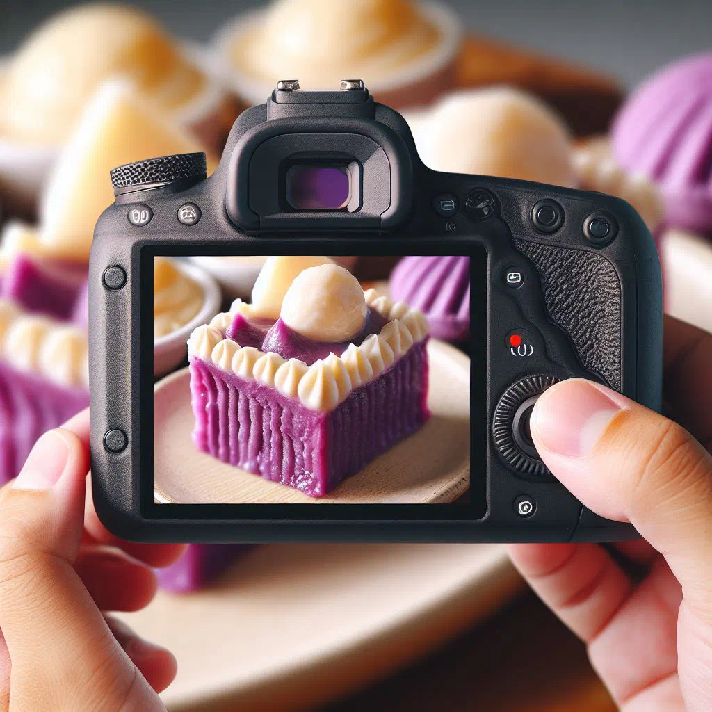 Vibrant purple ube macapuno dessert topped with coconut strands