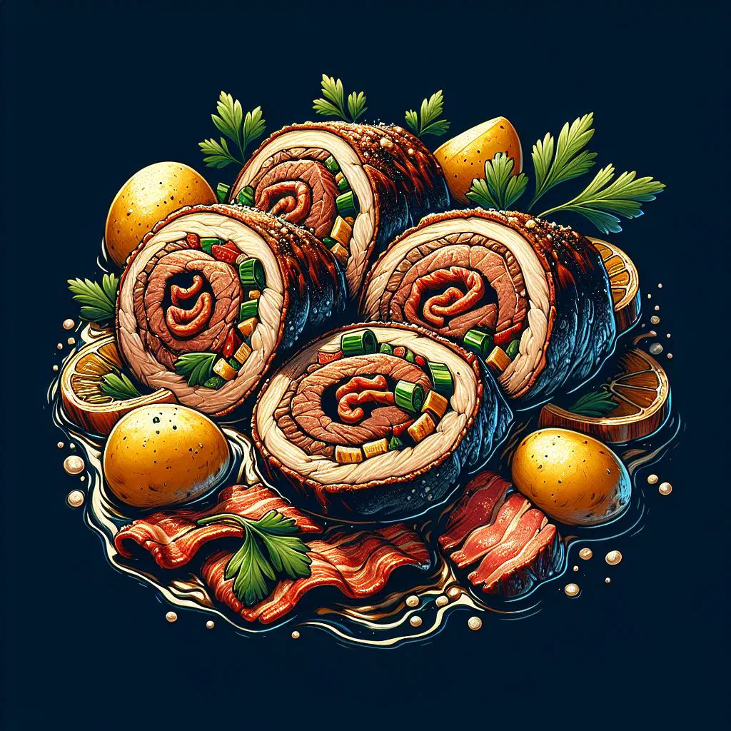 Rolled beef zrazy in rich gravy served with potatoes