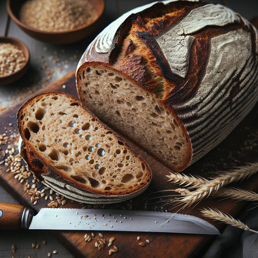 Rustic Polish wholemeal sourdough rye bread with a crisp dark crust