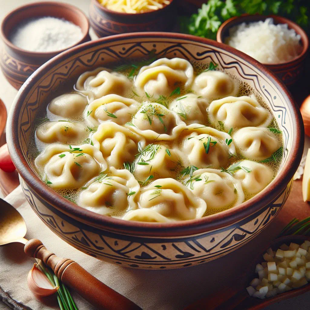 Fluffy Polish steamed dumplings on a plate with fresh herbs