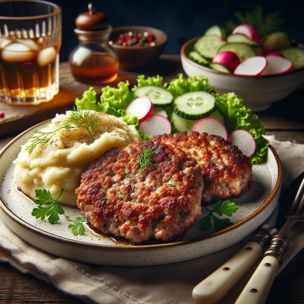 Golden-brown Polish minced meat cutlets served on a plate