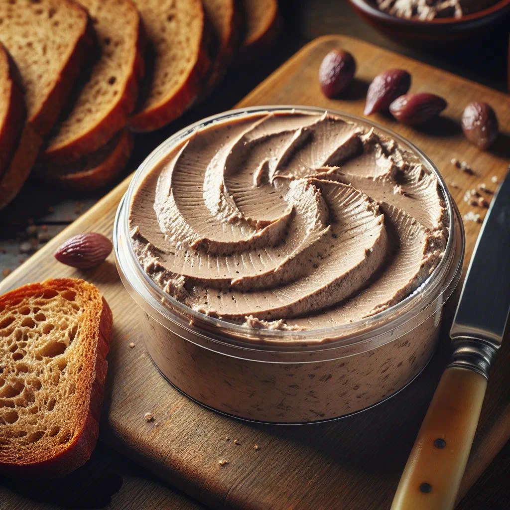 Sliced Polish chicken liver pâté served with fresh bread
