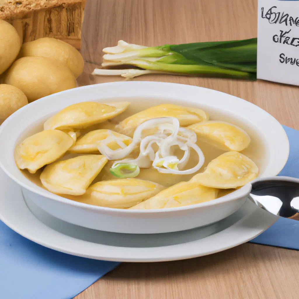 Golden boiled pierogi dumplings served with fried onions