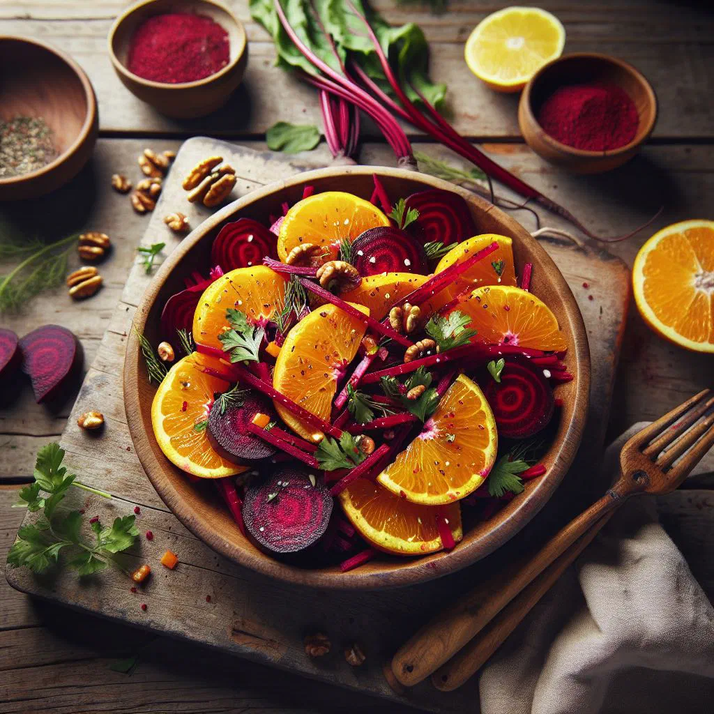 Beetroot and orange salad with red onion and fresh parsley