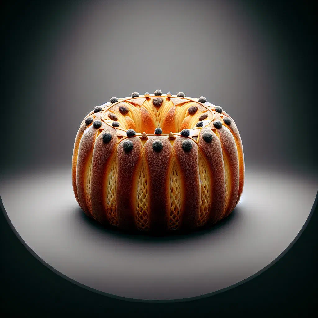 Bolo Rei king cake ring topped with dried fruit, nuts and icing sugar