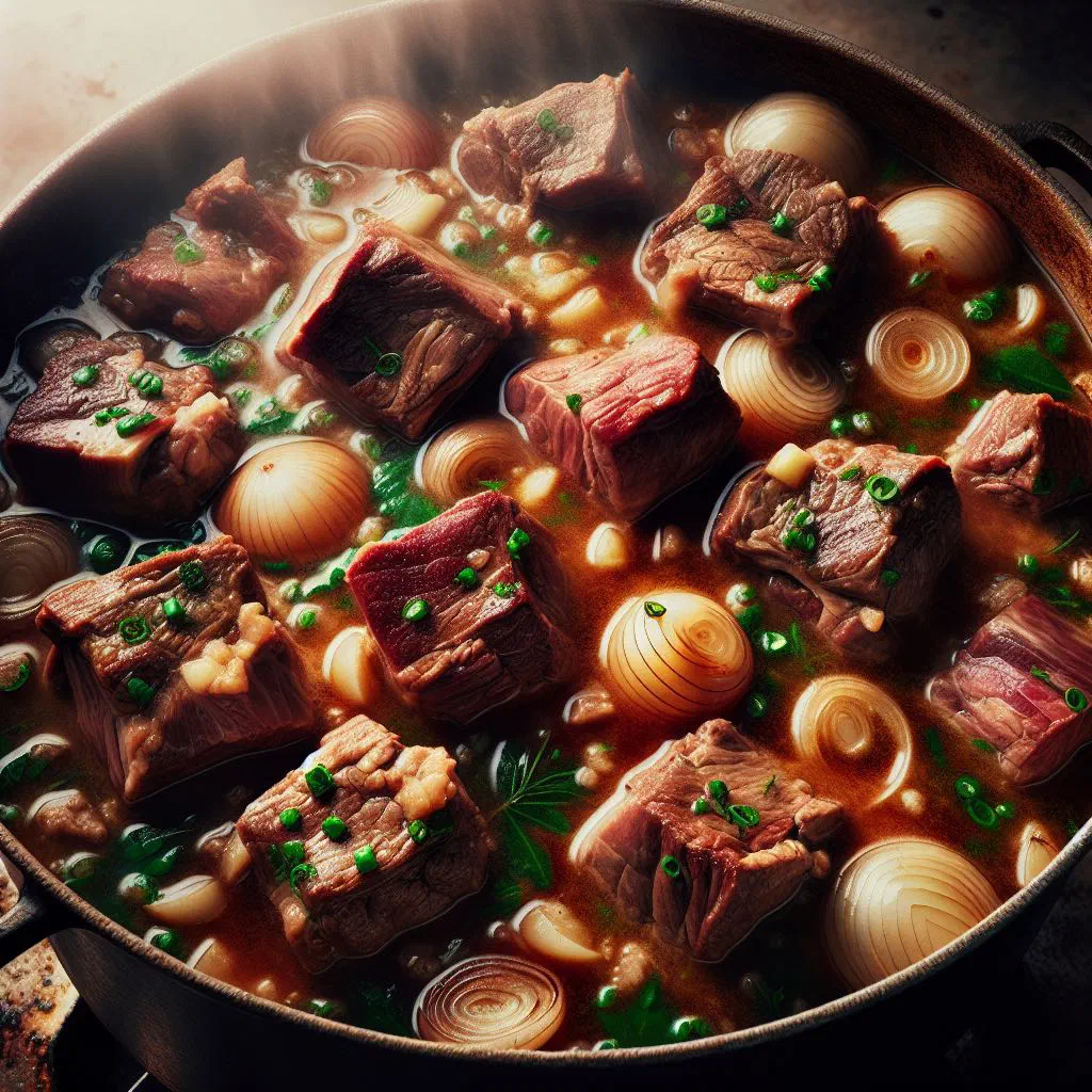 Ensopado de Borrego lamb stew with vegetables served in a rustic pot