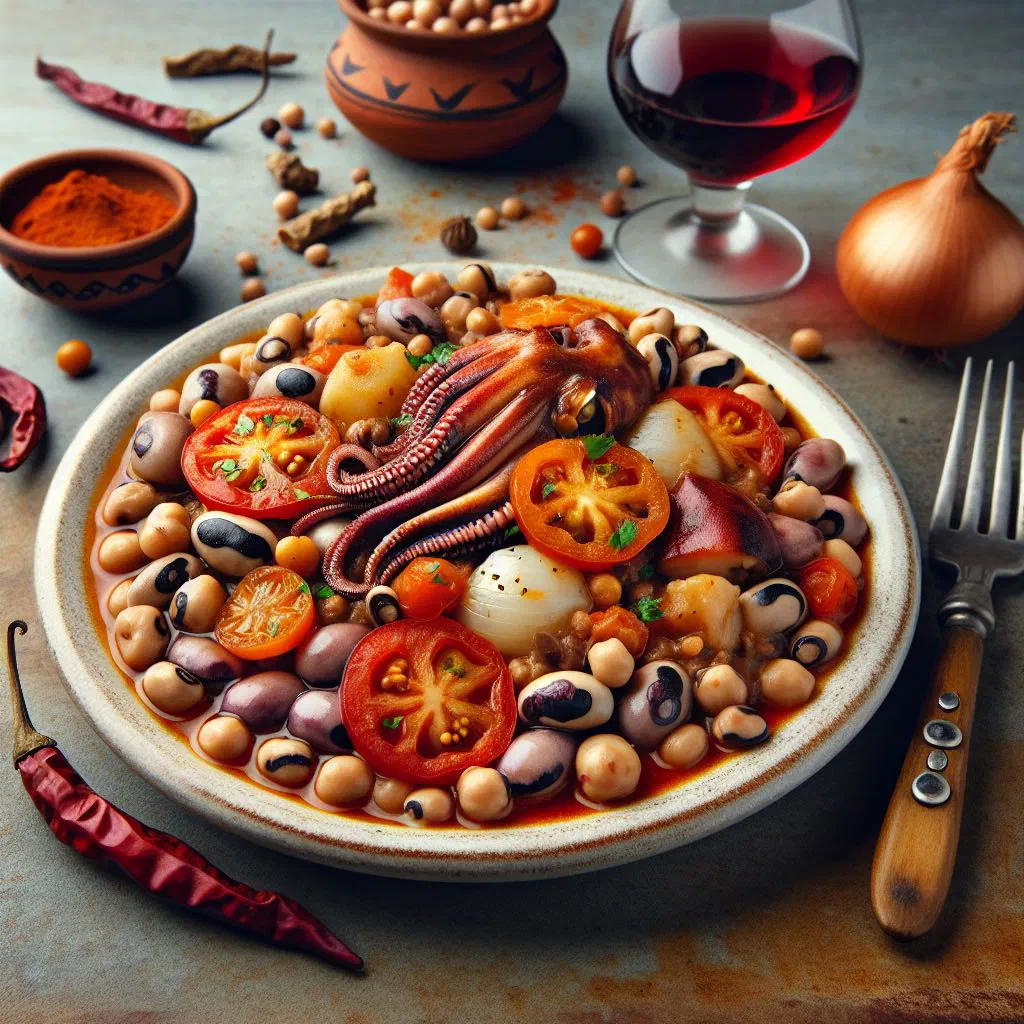 Feijoada de chocos, a Portuguese cuttlefish and bean stew garnished with parsley