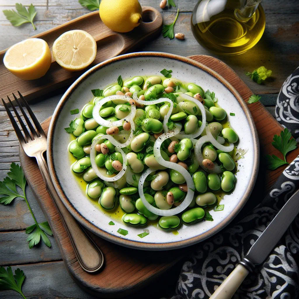 Portuguese broad bean salad with radishes, onion and fresh parsley