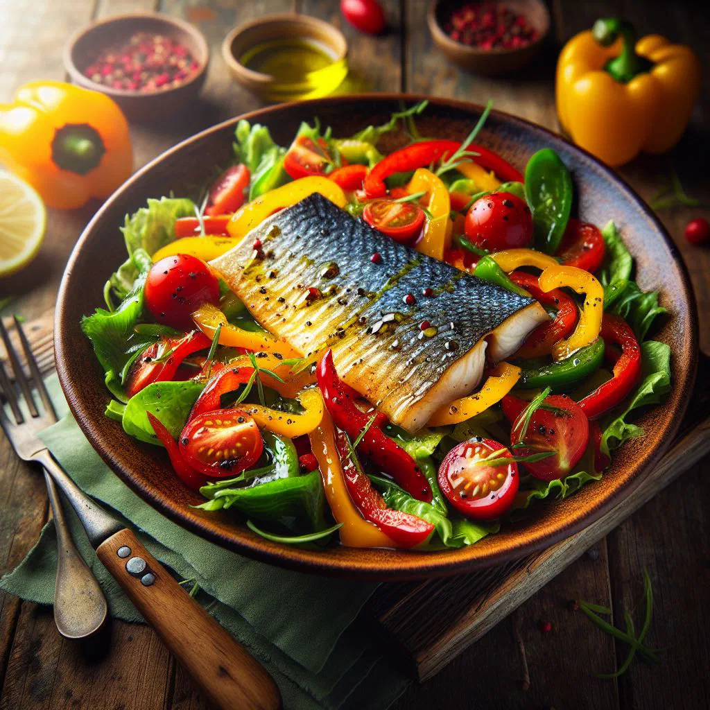 Portuguese sea bass salad with peppers, red onion and lime