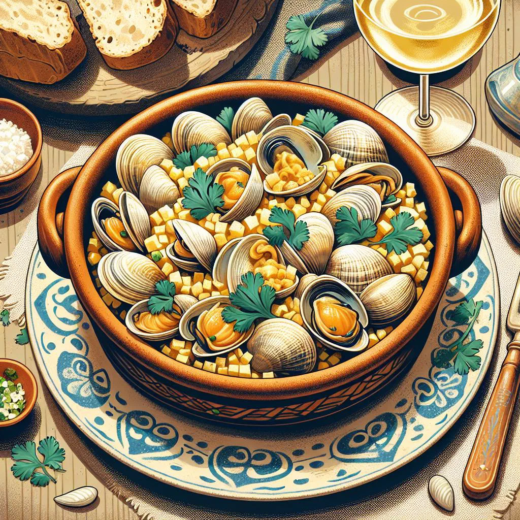 Xerém with clams served in a bowl, topped with fresh coriander