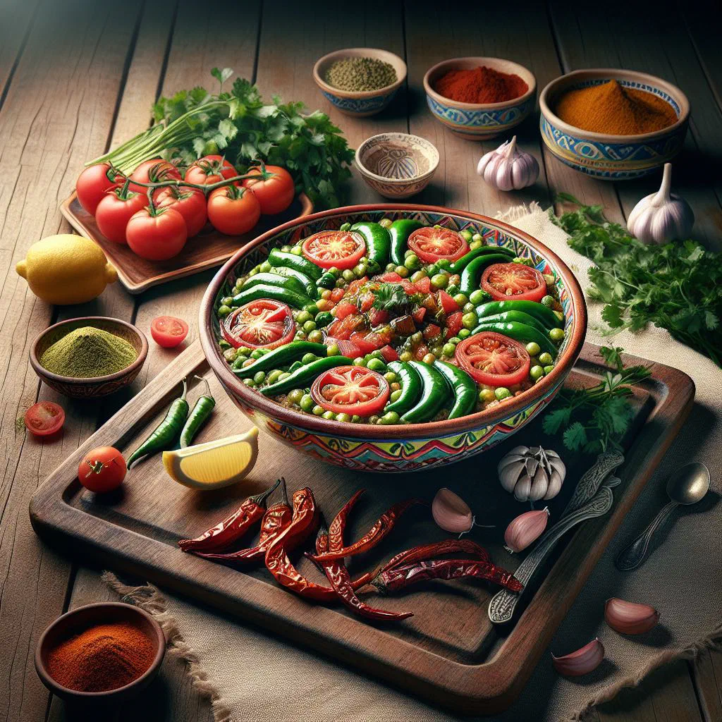 Spicy Qatari harra with tender meat, chilli and fresh tomato