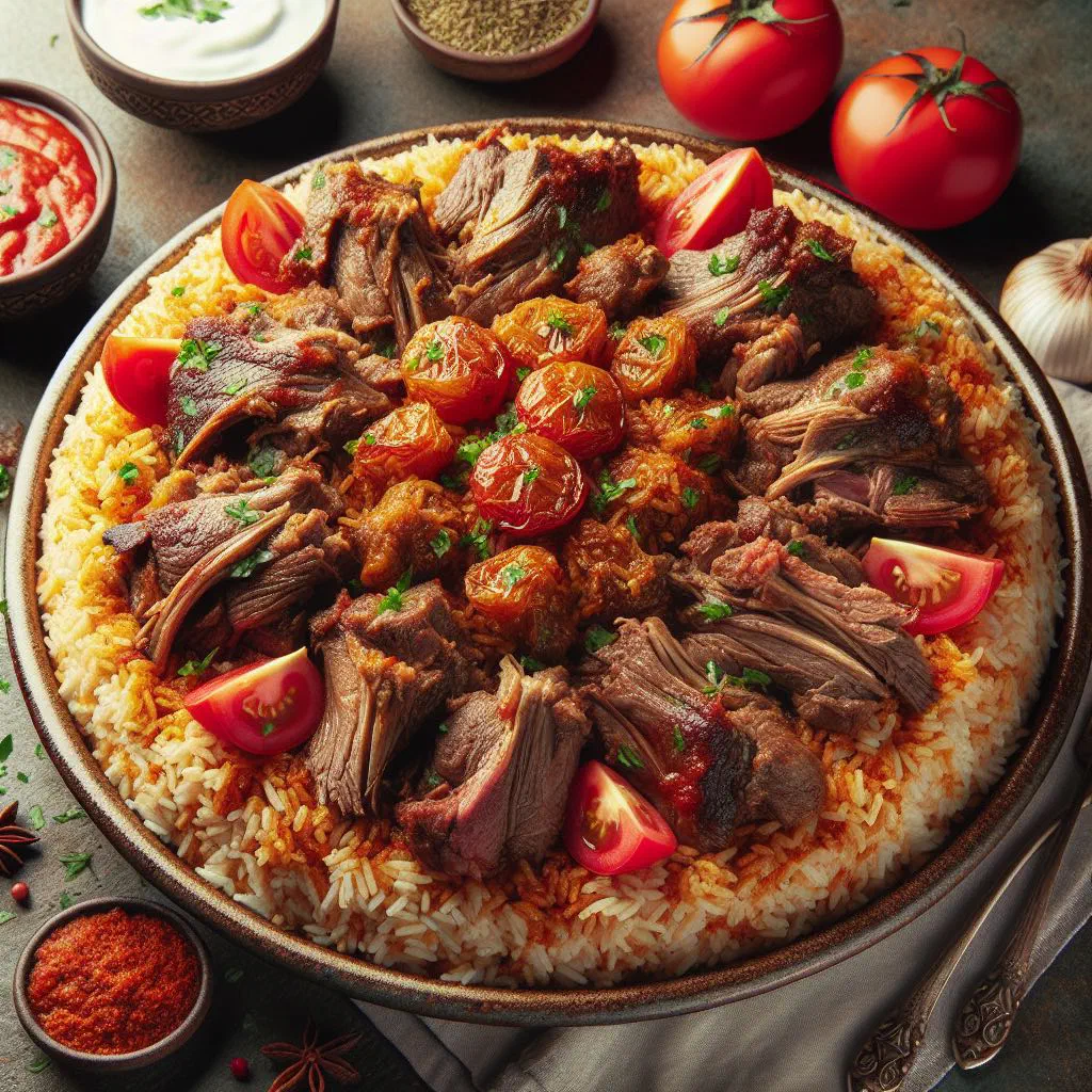 Fragrant Qatari kabsa with spiced rice and tender chicken
