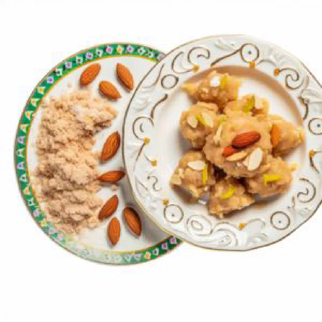Sweet khabees shaped into small mounds and dusted with cinnamon
