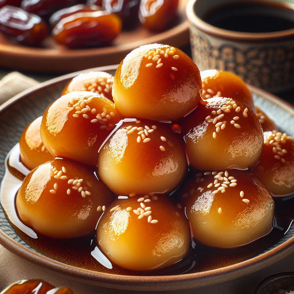 Golden luqaimat dumplings drizzled with sweet syrup
