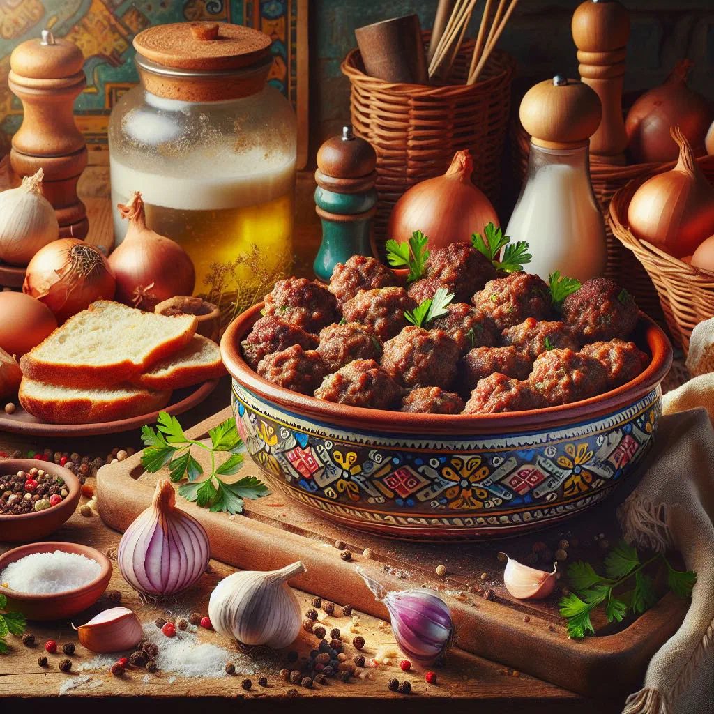 Golden, crispy Romanian chiftele meatballs garnished with fresh herbs