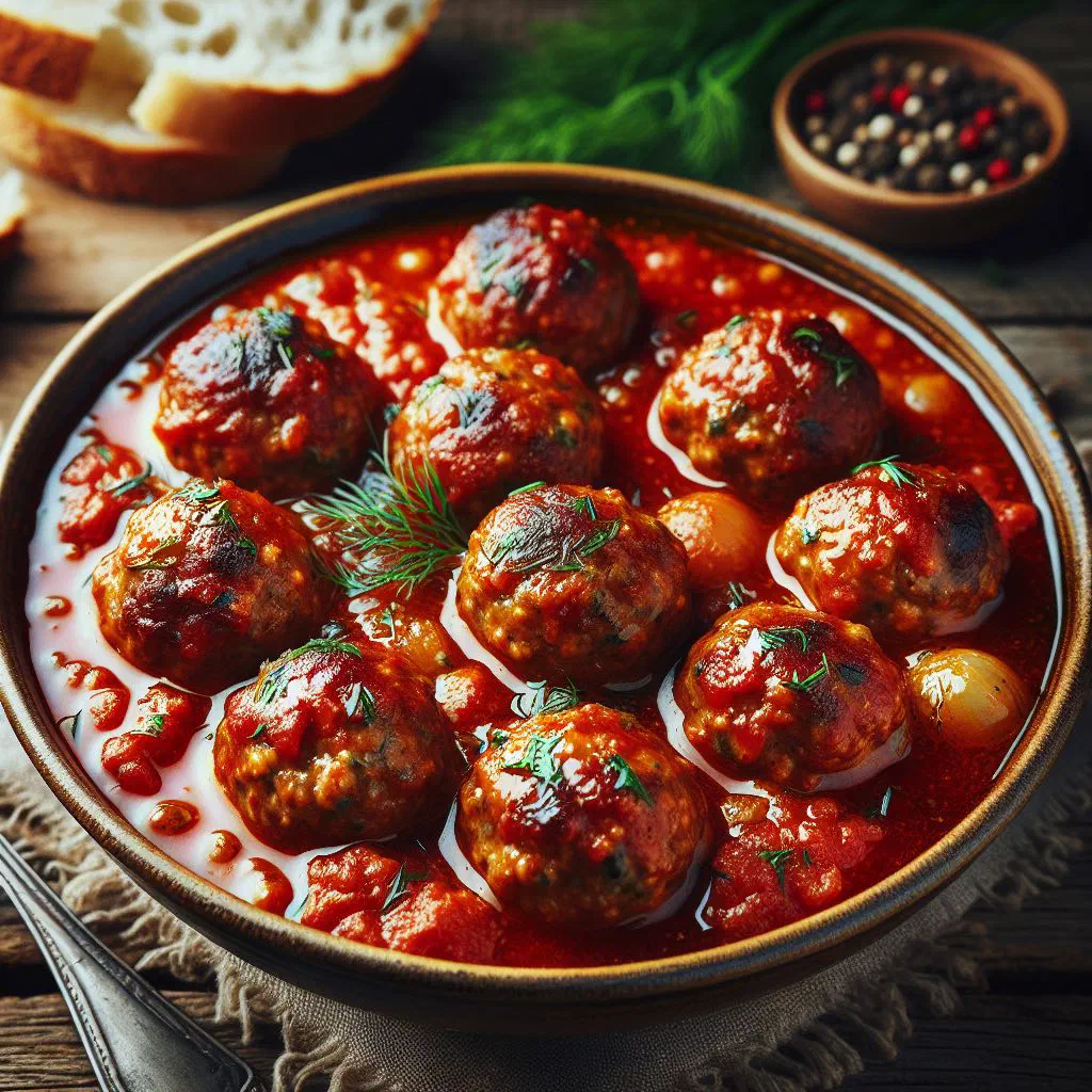 Romanian marinated meatballs garnished with fresh parsley