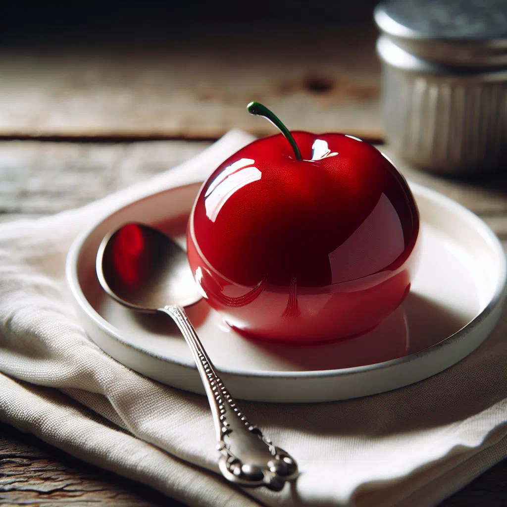 Jar of glossy Romanian sour cherry preserve with whole cherries