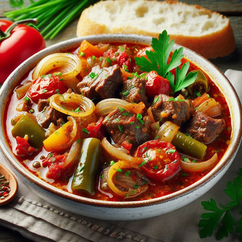 Slow-braised lamb stew garnished with fresh parsley in a rustic bowl