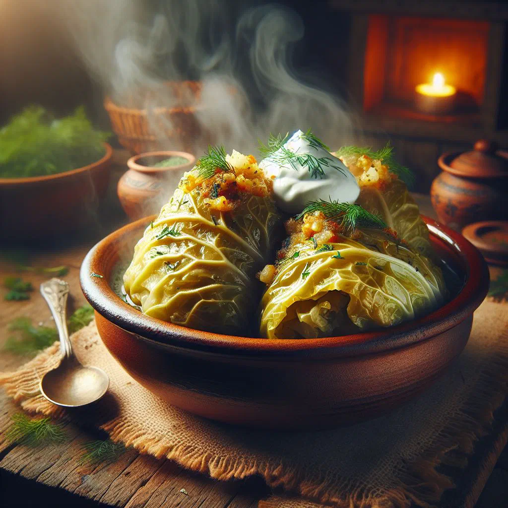 Romanian cabbage stew with minced meat and sauerkraut, garnished with parsley
