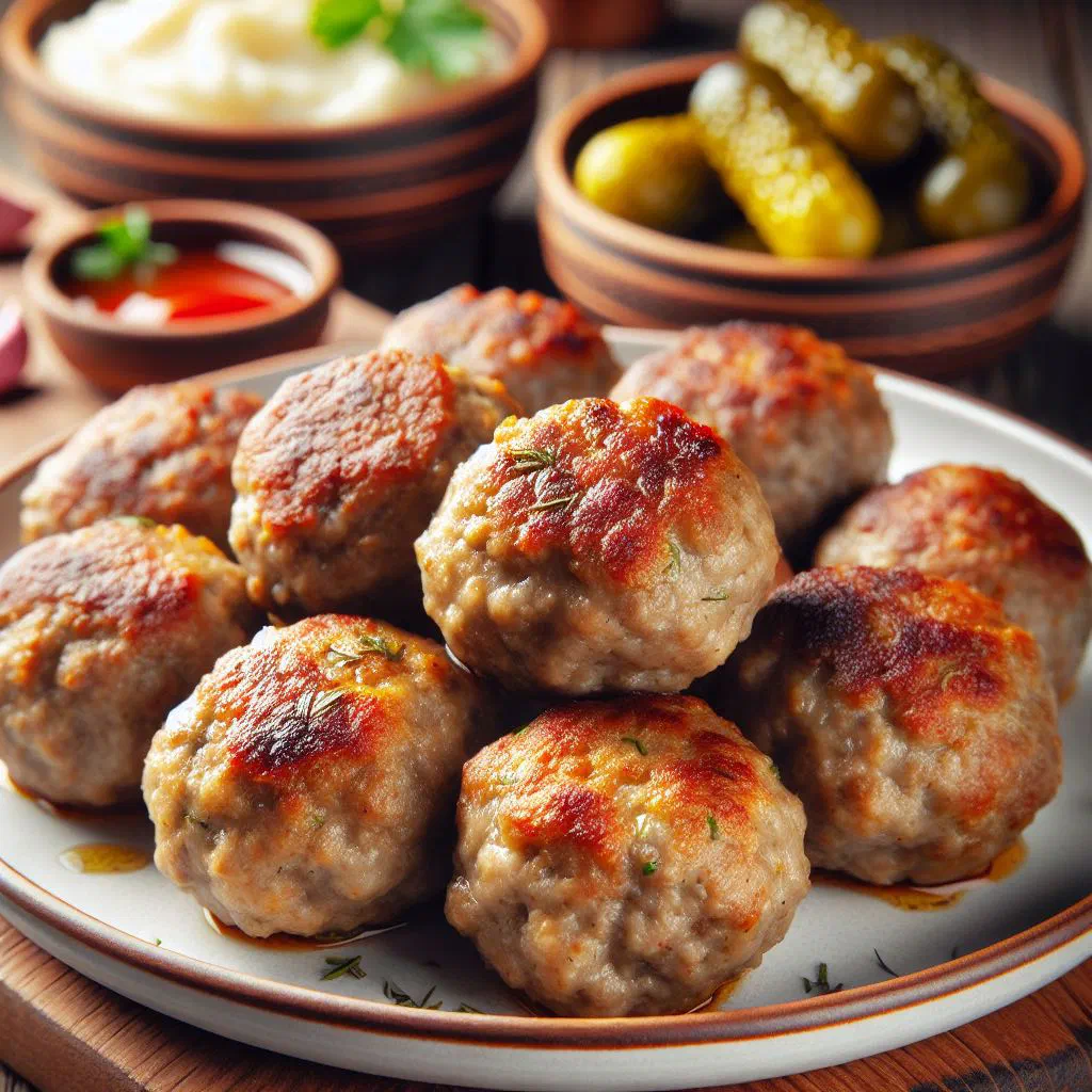 Golden-fried Moldovan meatballs served with polenta
