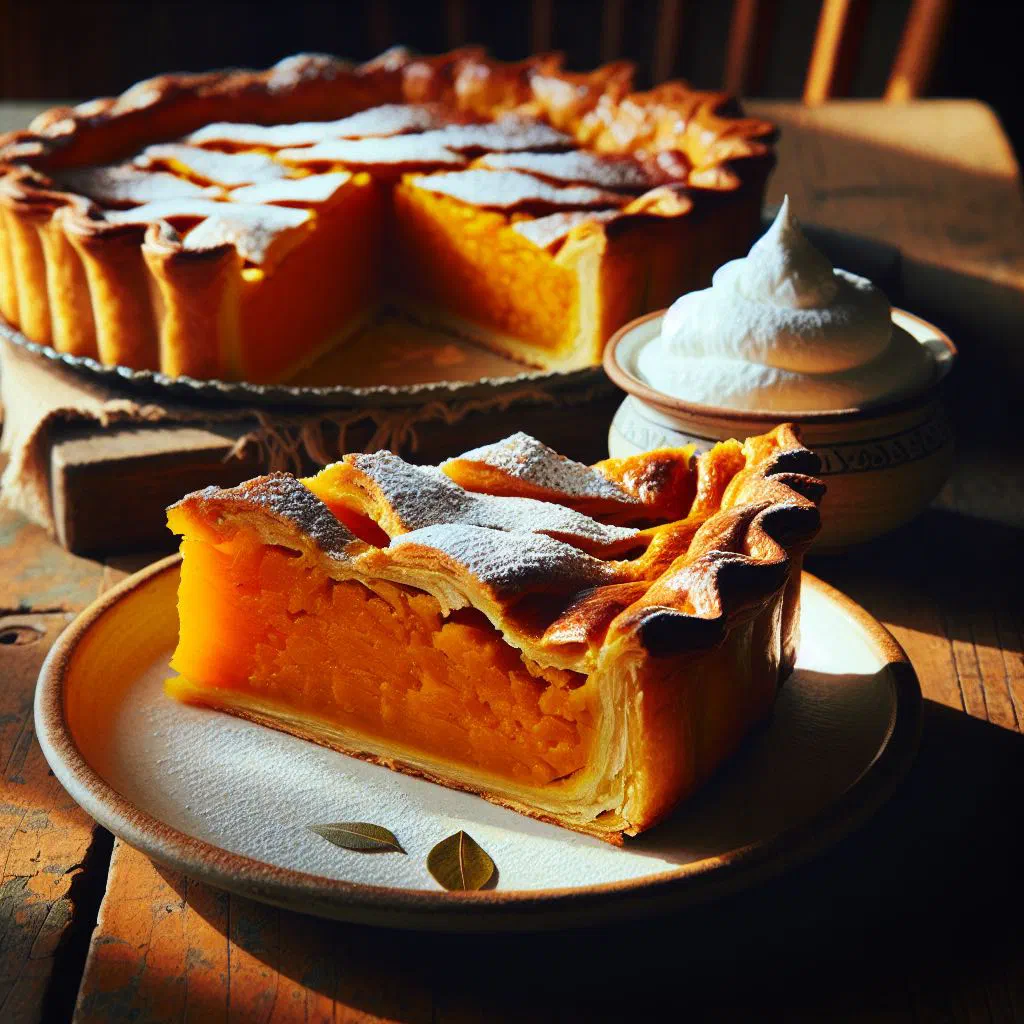 Golden Romanian pumpkin pie placintă cu dovleac dusted with sugar