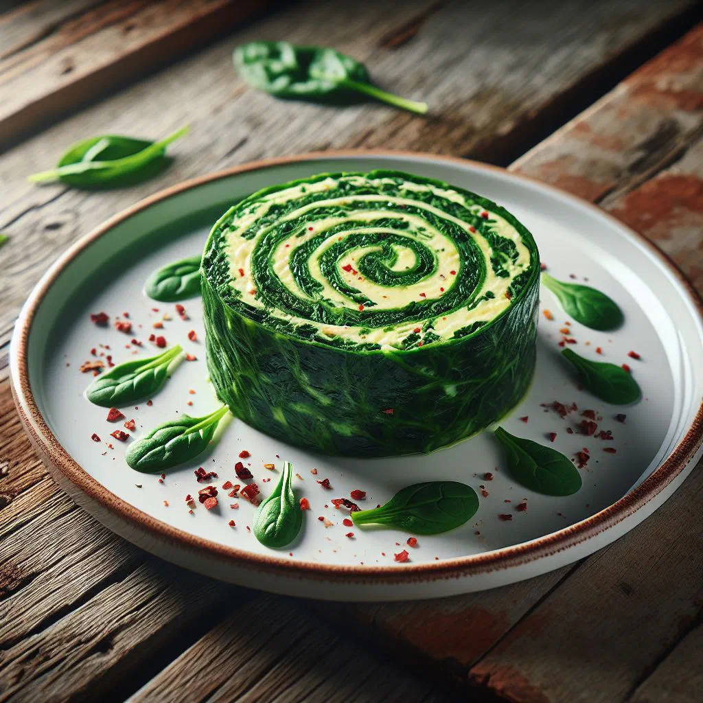 Sliced Romanian spinach roll with a creamy cheese filling