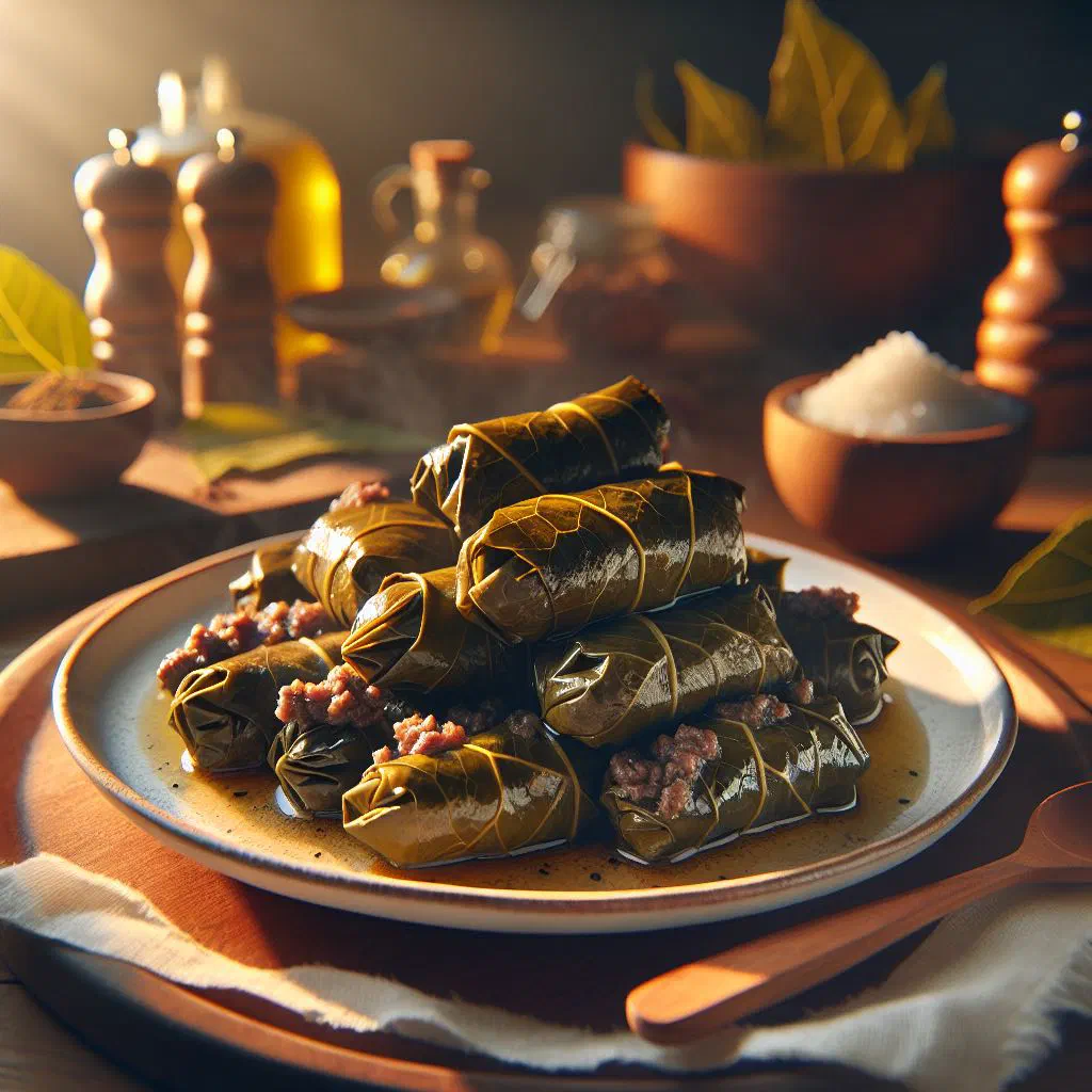 Romanian cabbage rolls filled with beef, served with soured cream and fresh dill
