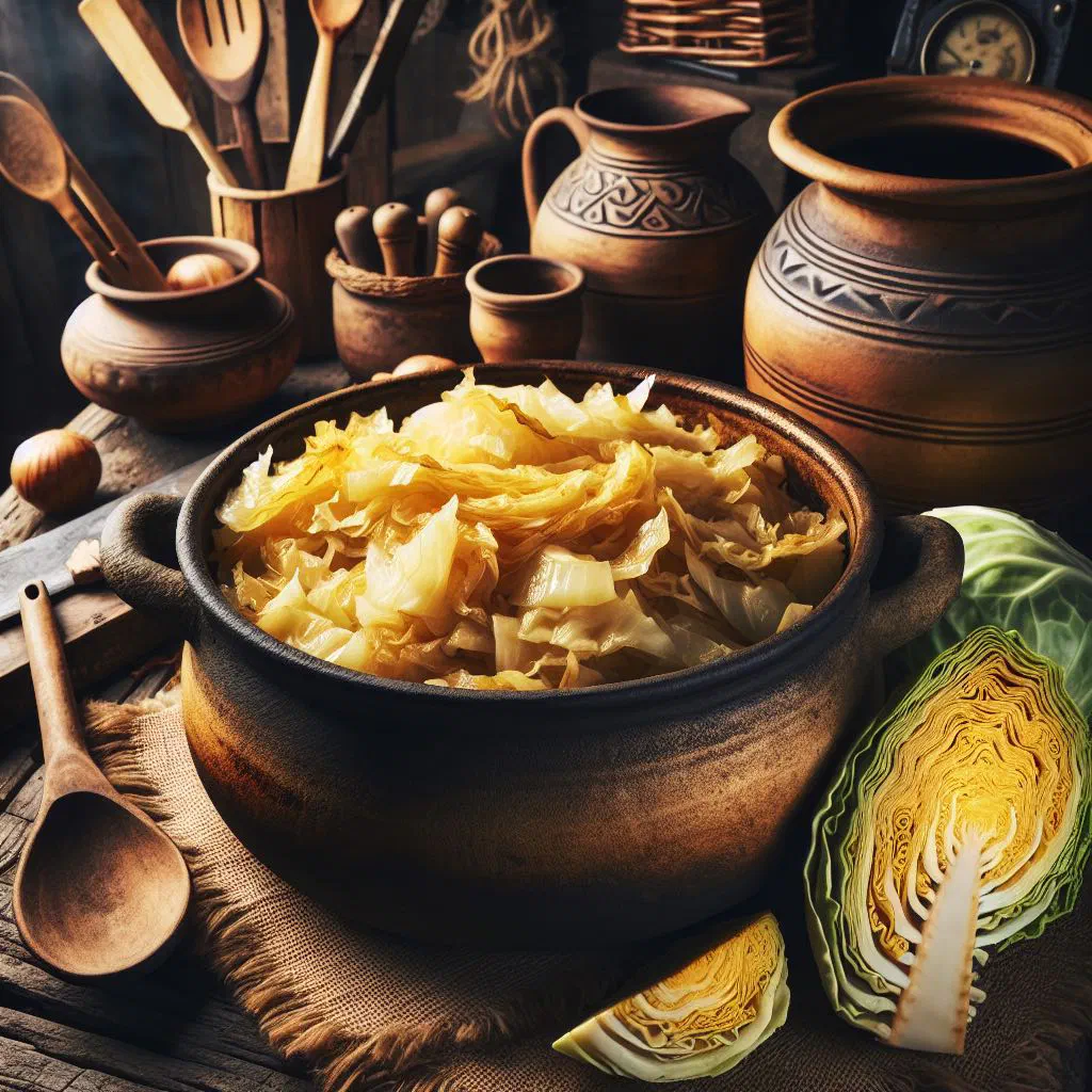 Bowl of braised white cabbage seasoned with paprika and pepper