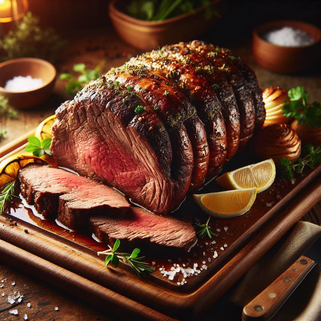 Slow-braised game roast with vegetables and red wine sauce