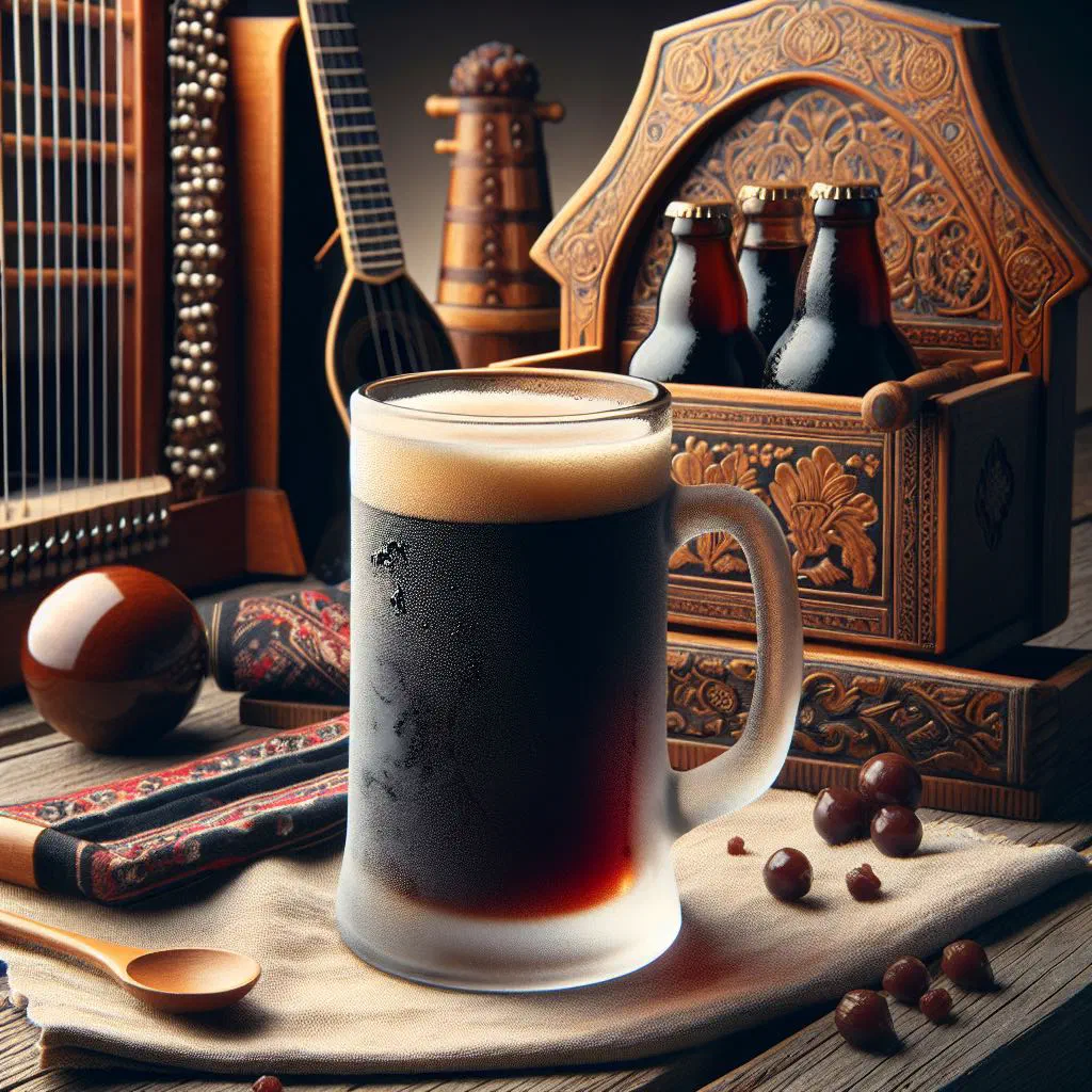 A glass of golden kvass served chilled with rye bread
