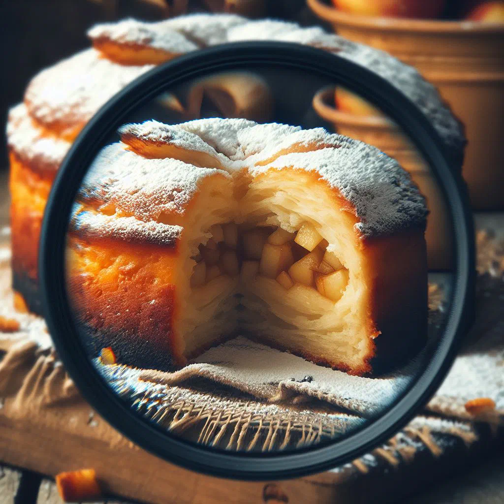 Golden Russian sharlotka apple cake dusted with icing sugar