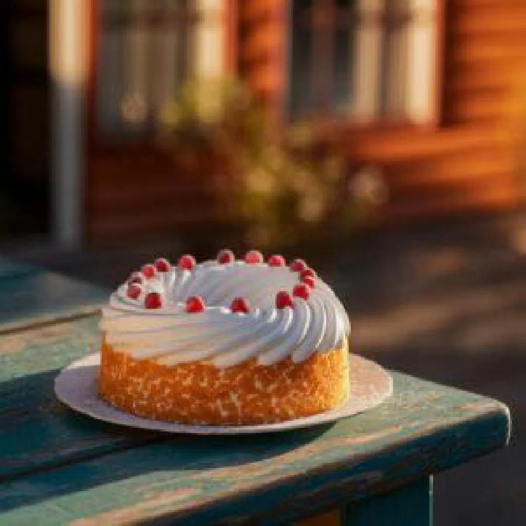 Layered Snegurochka cake with airy cream filling and a dusting of icing sugar