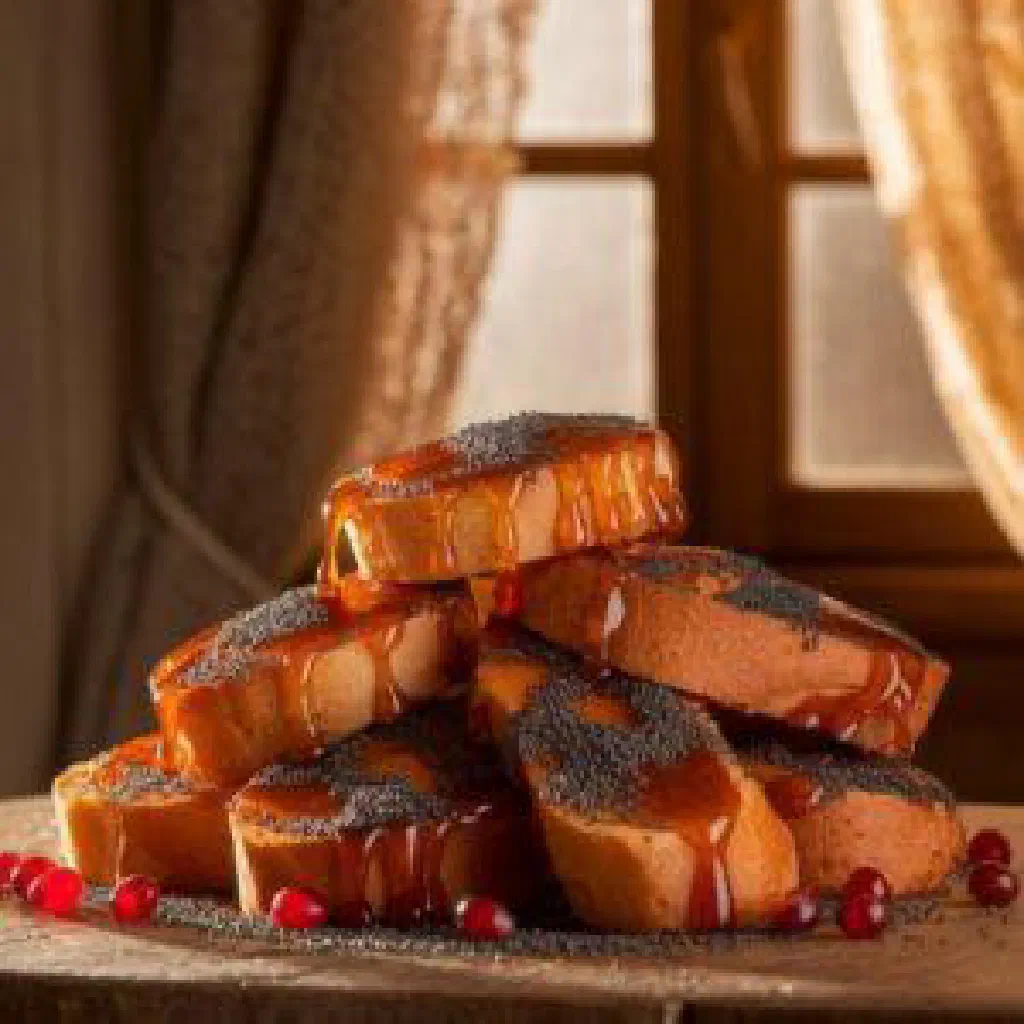 Crisp golden Russian sukhari biscuits dusted with icing sugar